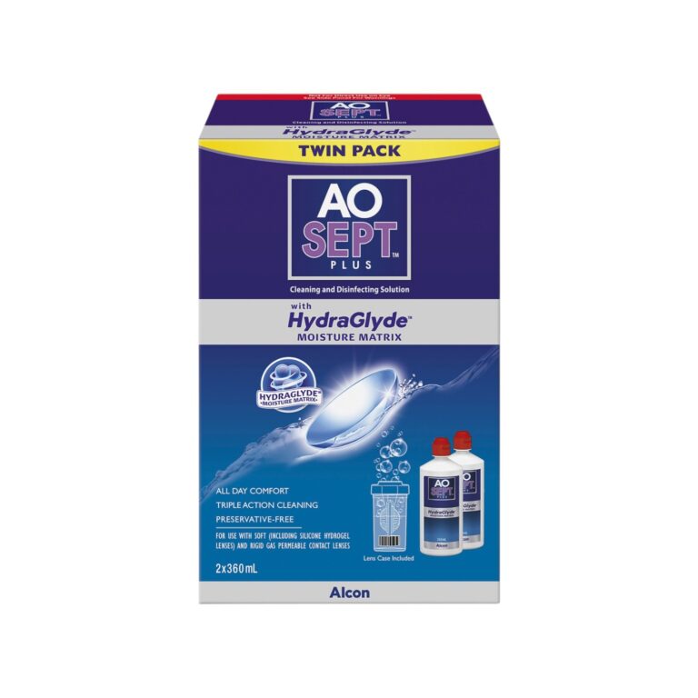 AOSept Plus with HydraGlyde Hydrogen Peroxide Lens Solution – Twin Pack (2 × 360ml)